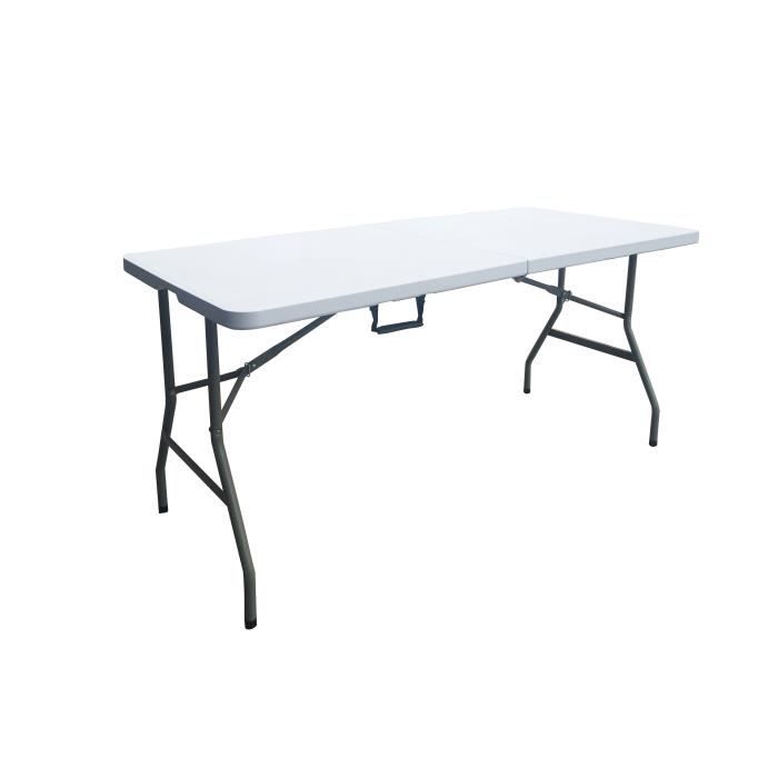 Table de reception pliante 6 personnes - 150 cm - Structure acier et plateau en Polyéthylène PEHD - Blanc