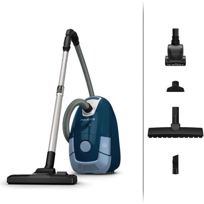 ROWENTA Aspirateur avec sac, Kit animal, Moteur basse consommation, Capacité 4,5 L, Nombreux accessoires, Power XXL, Bleu RO3172EA