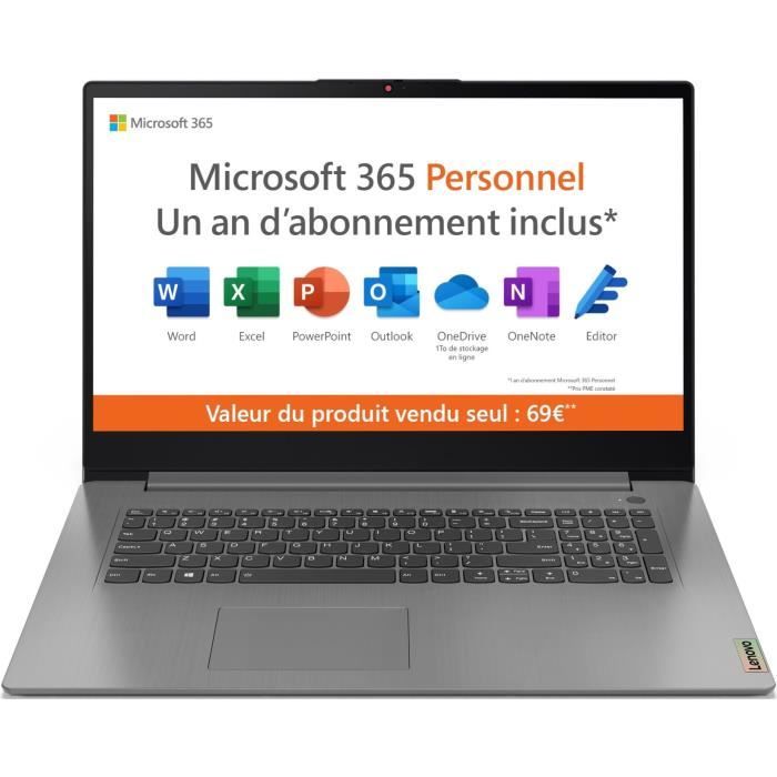 PC Portable Ultrabook - LENOVO IdeaPad 3 17ITL6 - 17,3'' HD+ - Celeron 6305 - RAM 4Go - 128Go SSD - Windows11 - AZERTY + 1 an Office