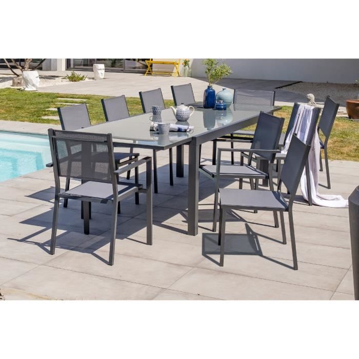 DCB GARDEN Table Tolede-TB300 + 8 chaises Tolede-CH + 2 fauteuils Tolede-FT - Noir