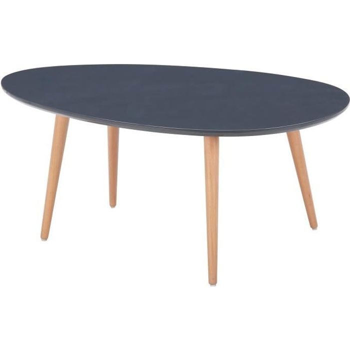 STONE Table basse ovale scandinave gris laqué - L 98 x l 61 cm