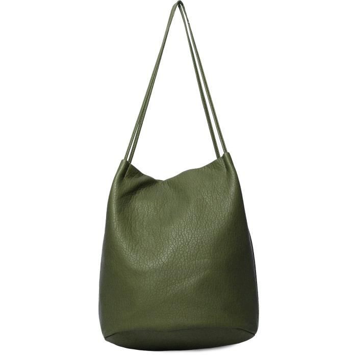 KINSTON Sac à Main Double Anses Vert Kaki Femme
