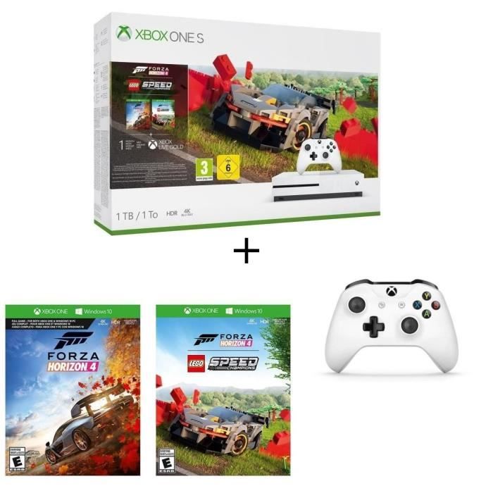 Xbox One S 1 To Forza Horizon 4 + DLC LEGO + 1 mois d'essai au Xbox Live Gold et Xbox Game Pass + Manette Xbox One blanche