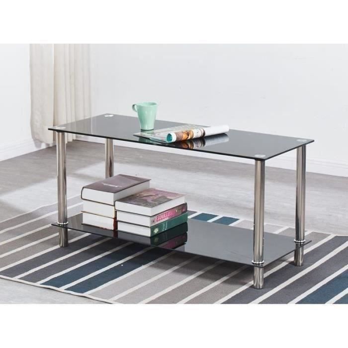 PIA Table basse verre trempé - Noir - L 100 x P 40 x H 50 cm