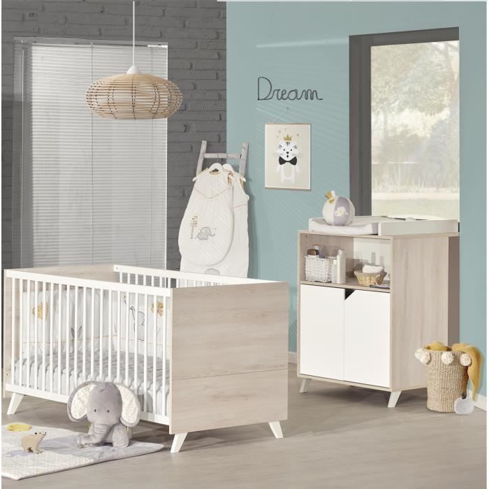 BABYPRICE SCANDI NATUREL Lit 70*140cm + commode 2 portes et 1 niche