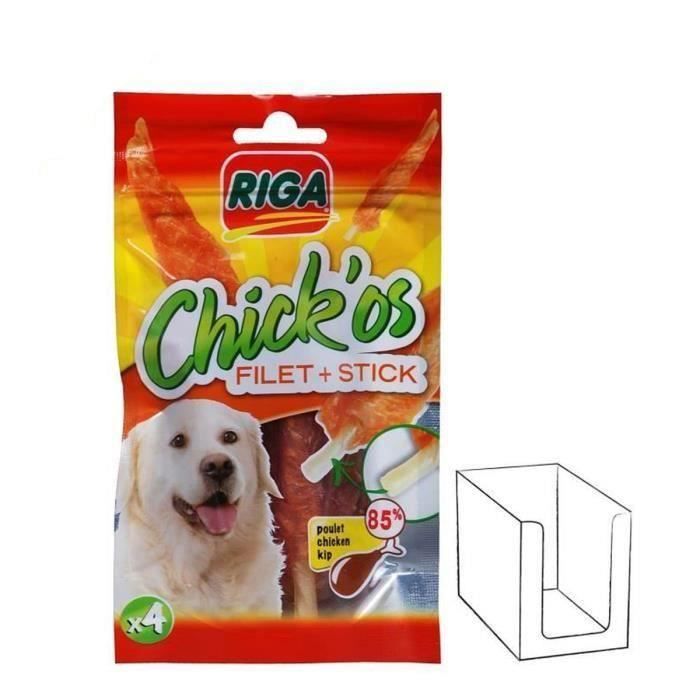 RIGA 2 sachets Chick'os Filets de poulet + stick pour chien 8 x75g