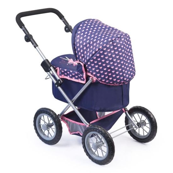 Poussette pour poupée trendy - bayer - gris et rose - réglable - pour poupées ju
