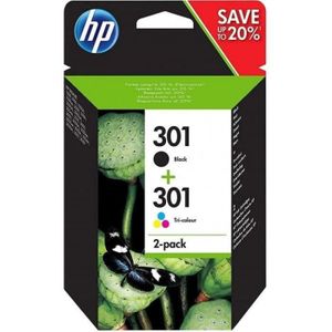 HP 301 pack de 2 cartouches d'encre noire/trois couleurs authentiques pour HP Envy 4505 et HP DeskJet 1050/1512/2548/3057A (N9J72AE)