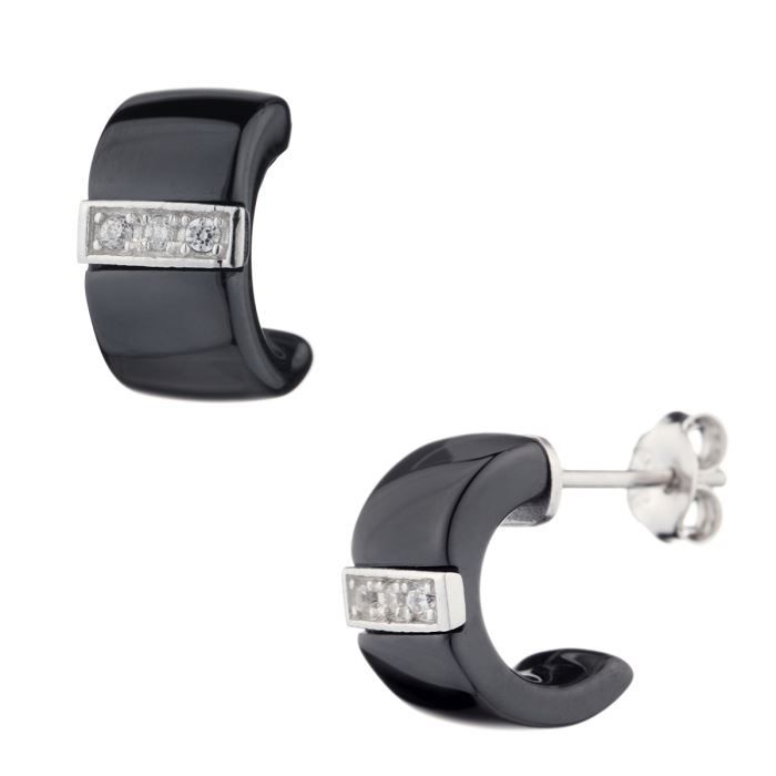 Boucles D'Oreilles Créoles Grand Zirconium Plaqué Or 14K - Huggie Argent 925 Hypoallergéniques