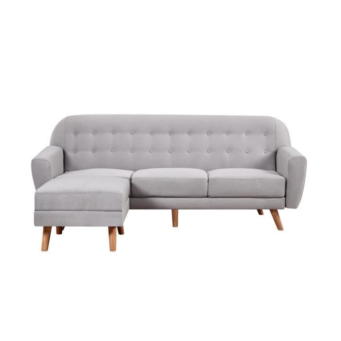 Teodor Canapé Droit Convertible 3 Places Pouf Tissu Gris Clair Scandinave L 212 X P 93 153 Cm