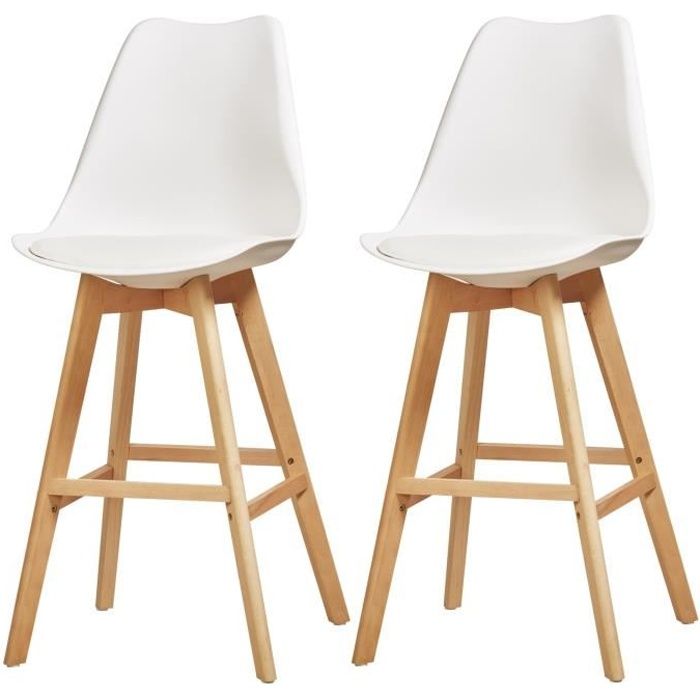 BJORN Lot de 2 tabourets de bar pieds en bois hêtre massif  Revêtement