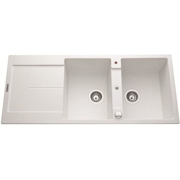 EWI Evier cuisine à encastrer 2 bacs + 1 égouttoir Tamaris - Granit - 116 x 50 cm - Blanc