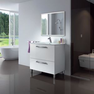 SALLE DE BAIN COMPLETE Ensemble de salle de bain URBAN - Meuble L 80 cm avec miroir - Blanc brillant - Tiroir(s) - Style contemporain