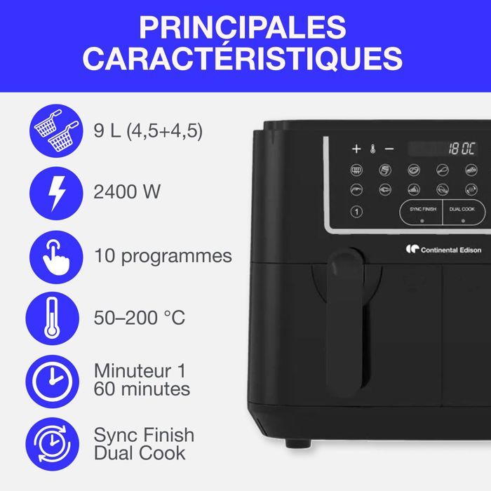 InnovaGoods Air fryer 5L, friteuse sans huile 1500W avec +100 recettes