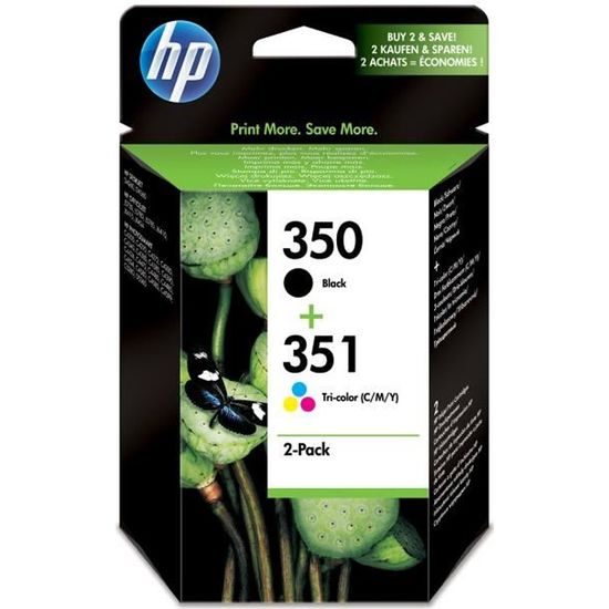 HP 350/351 Pack de 2 cartouches d'encre noire et trois couleurs authentiques (SD412EE) pour HP Photosmart C4380/C4472/C4580/C5280