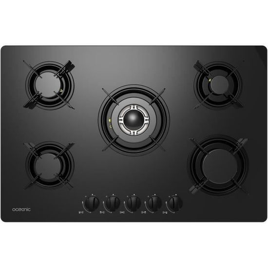 Destockage OCEANIC OCEACTG5VB Table de cuisson Gaz5 foyersL77 cmNoir plaque gaz au