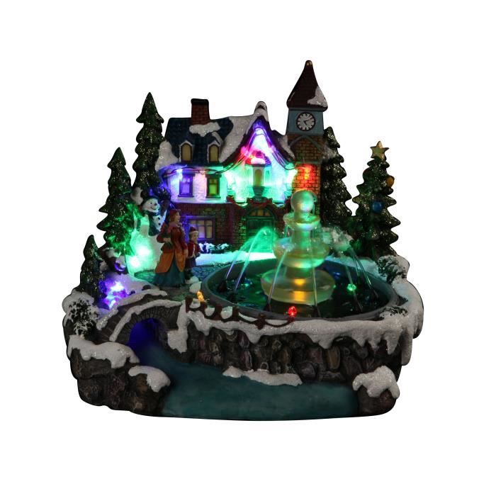Village de noël miniature de la fontaine musical avec 11 LED 24x21 cm multicolore - Cdiscount Maison