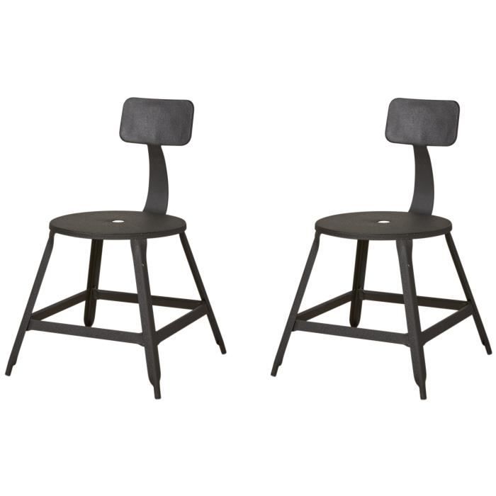 Loft Lot De 2 Chaises De Salle A Manger Metal Noir Industriel