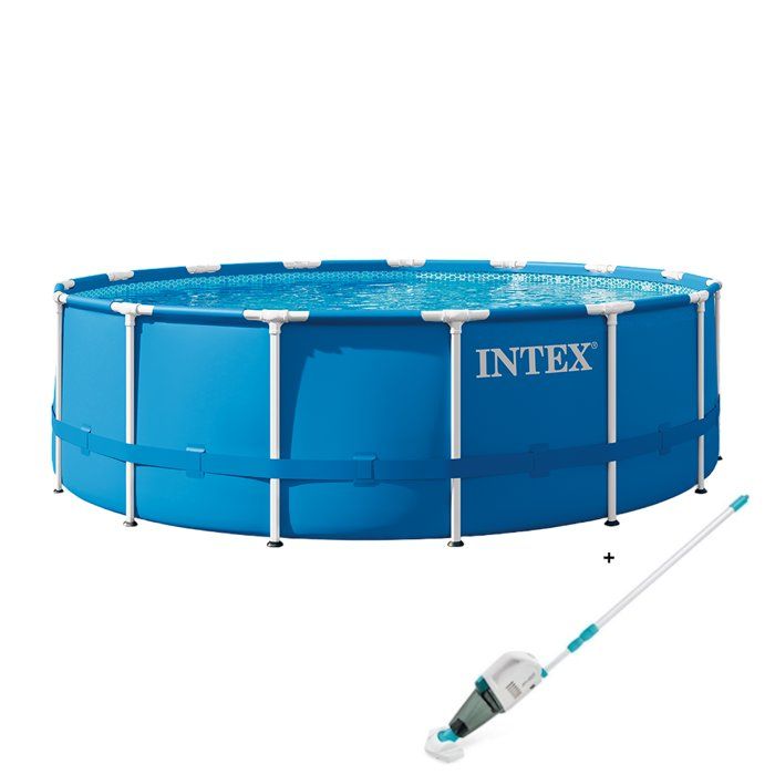 Kit Piscine hors sol tubulaire INTEX - Metal Frame - 457 x 122 cm - Ronde - 28242NP + Nettoyeur piscine/spa ZR100 - Autonomie 50 mn