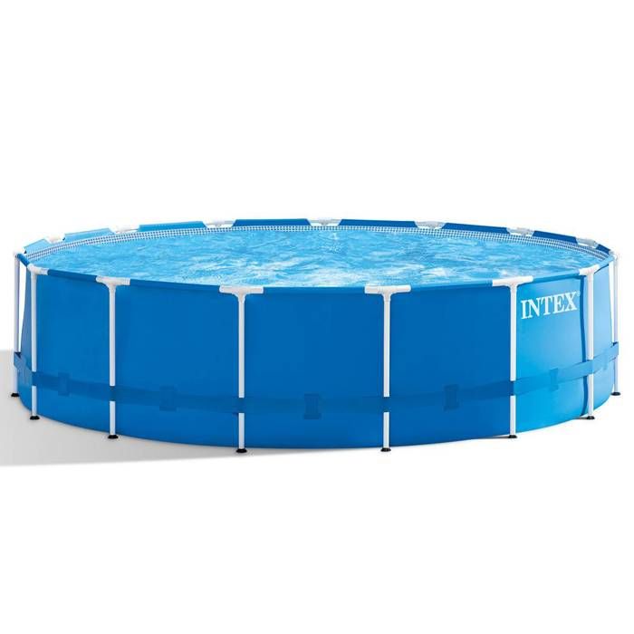 Kit Piscine hors sol tubulaire INTEX - Metal Frame - 457 x 122 cm - Ronde (Pompe, bâche, tapis de so