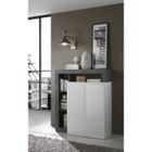 Buffet - MAESTRO - Blanc Laqué Brillant et Imitation Oxyde - 2 Portes - Style Contemporain/Design
