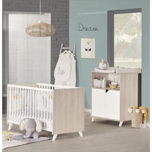 KAINA - Chambre Bébé 60x120cm Complète + Coffre à Jouets Coloris Blanc et  Naturel -  - Meubles, Salons, Literie