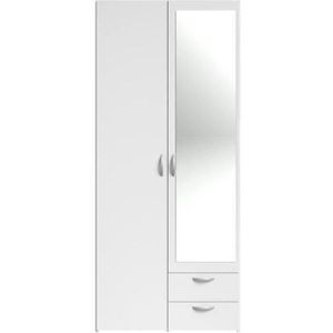 ARMOIRE DE CHAMBRE Armoire VARIA - Décor blanc - 2 portes battantes + 1 miroir + 2 tiroirs - L 81 x H 185 x P 51 cm - PARISOT