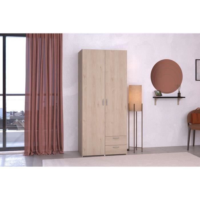 Armoire VARIA - Décor chêne et blanc - 2 portes - 2 tiroirs - 807 x 185 x 513