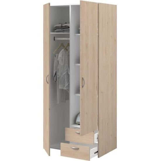 ArmoireVARIA-Décorchêneetblanc-2portes-2tiroirs-80,7x185x51,3