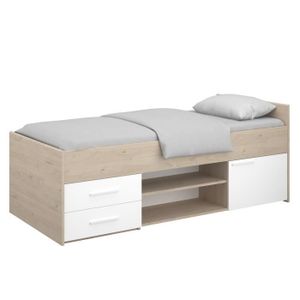 STRUCTURE DE LIT PARISOT LIAM - Lit enfant avec rangement - Décor chêne jackson et blanc - L204 cm x l95 x H79 cm