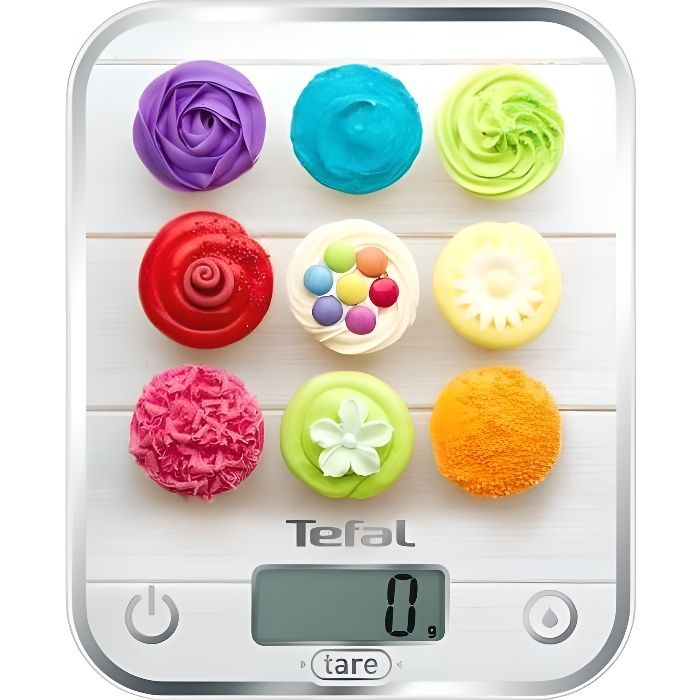 balance de cuisine électronique tefal optiss cupcake - 5 kg - plateau verre - ecran lcd