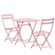 Ensemble bistro pliable OUTSUNNY - table carrée 60x60cm - 2 chaises - métal thermolaqué rose-0