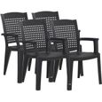 Lot de 4 chaises de jardin empilables en résine coloris Gris - Longueur 59 x Profondeur 60 x Hauteur 87 cm-0