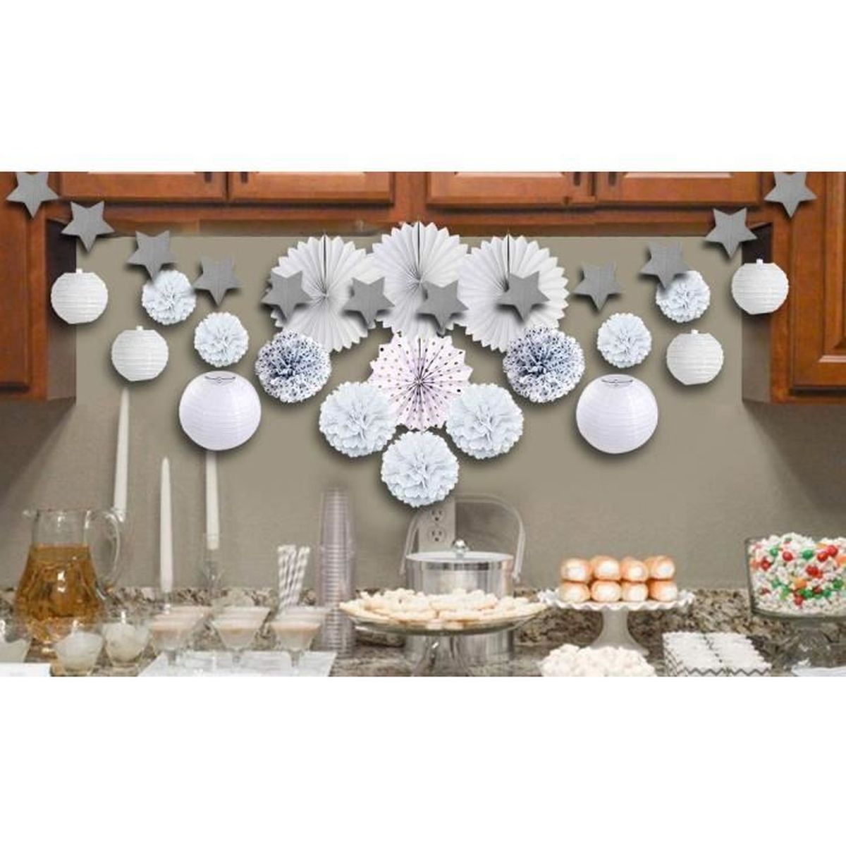 20pcs Salon Chambre Blanc Mariage Bapteme Decoration Papier De Soie Pompon Rosace Lampion Boule Chinoise Achat Vente Kit De Decoration Cdiscount