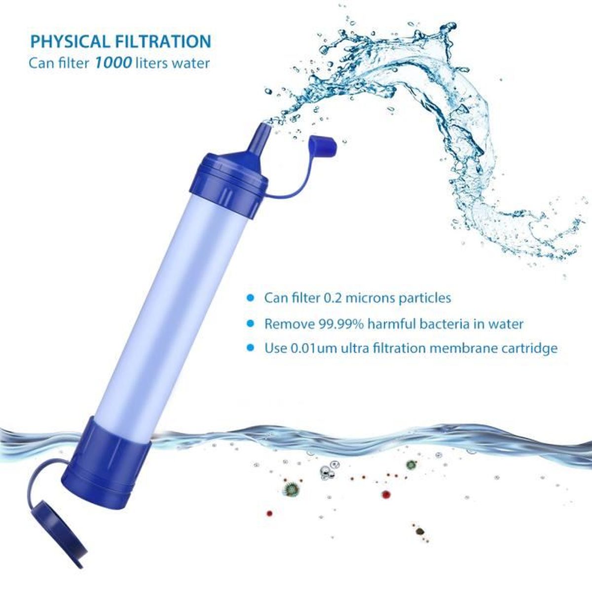 Filtre Eau Personnel Système de Filtration d/'Eau Élimine Bactéries Camping