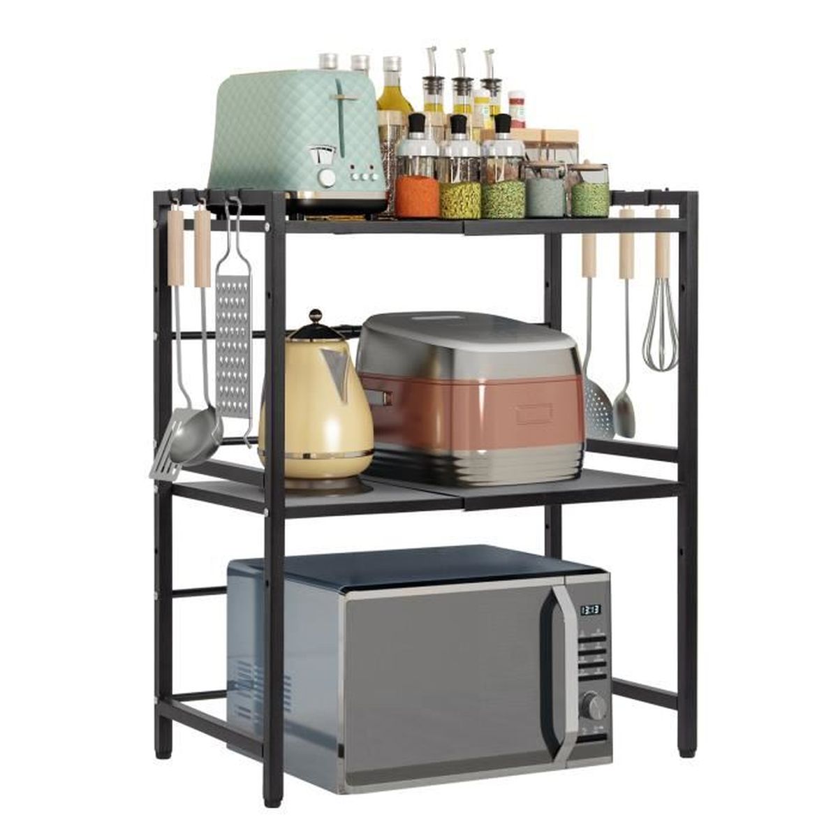 Support En Bois Et Métal Pour Micro-ondes Ou Cuisinière - Dimensions 40x30x8,5 Cm - Pieds Antidérapants - Gain De Place Pour Petite Cuisine