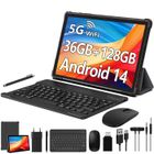 Tablette Tactile 10.1 Pouces PIXPEAK, Android 14, 36Go+128Go, Octa-Core, 5G Wifi, Type-C 8000mAh, Avec clavier souris casque, Gris