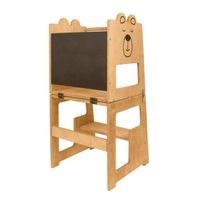 Torre Montessori Ours 3 en 1 Table Chaise Tableau Noir | Tour d'apprentissage transformable montessorienne