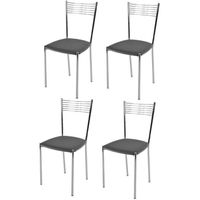 Tommychairs - Set 4 chaises cuisine ELEGANCE, robuste structure en acier chromé et assise en cuir artificiel gris foncé
