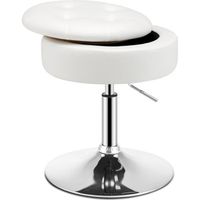 GOPLUS Tabouret de Coiffeuse avec Couvercle Réversible, Chaise de Maquillage Pivotante à 360°,Réglable en Hauteur de 51- 66cm,Blanc