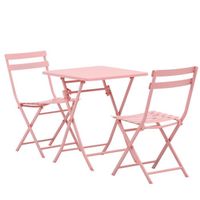 Ensemble bistro pliable OUTSUNNY - table carrée 60x60cm - 2 chaises - métal thermolaqué rose