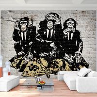 Runa art Tableau Décoration Murale Banksy Singe Sac D'argent 396x280 cm - 1 Panneau Toile Prêt à Accrocher 9150012a