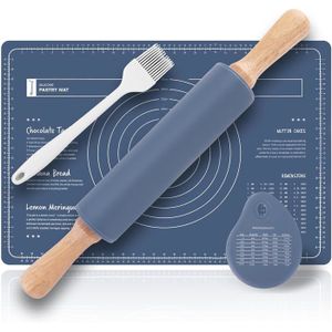 Corne Patisserie Kit Pâtisserie 4 Pièces – Rouleau à Pâtisserie En Bois 38 Cm, Tapis Silicone 60x40 Cm, Corne Et Pinceau, Idéal Pour Cuisiner En Famille ! Tapis Cuisson