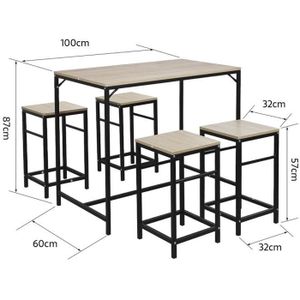 TABLE DE CUISINE  Ensemble table de bar + 4 chaises SHE - Style Indu