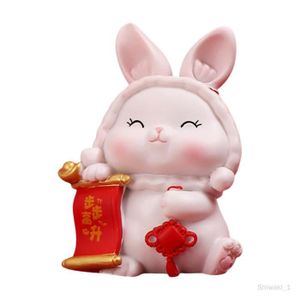FIGURINE - PERSONNAGE Mini Figurines De Lapin Collection Sculpture Animale Statue De Lapin Du Nouvel An Chinois pour Bureau De Table Fête Du Modèle B