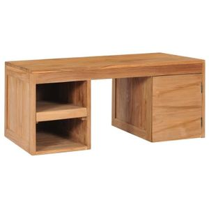 TABLE BASSE Table basse - ROE - Bois de teck massif - 90x50x40 cm - 2 compartiments ouverts et 1 armoire avec porte