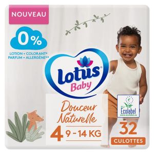 COUCHE Couches culottes bébé taille 4 LOTUS BABY - douceur naturelle - paquet de 32 couches