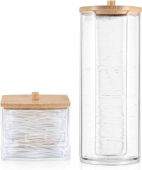 3 Boîtes De Rangement En Acrylique Pour Cotons-tiges - Style Bambou, Pour Salle De Bain Et Coiffeuse