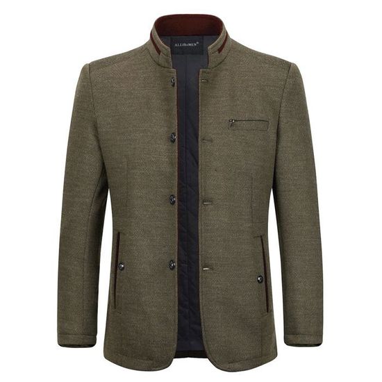 Manteau Caban Homme Hiver Allthemen - Slim Fit Col Montant Sans Repassage Gris Casual