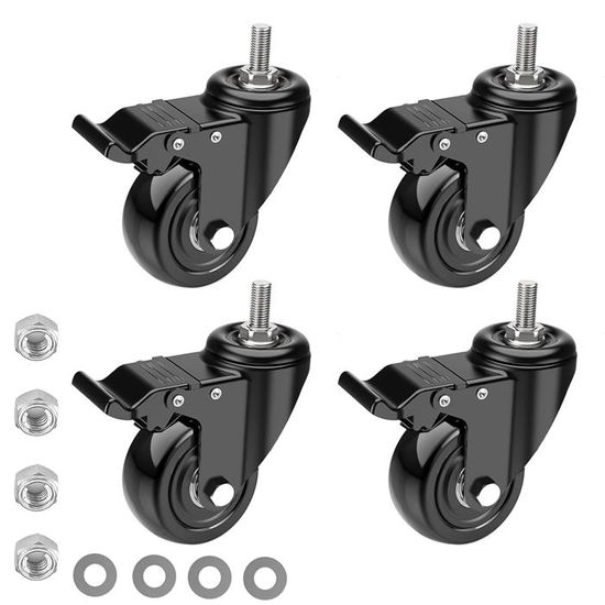 Set 4 Ruote Piroettanti Con Freni HOLKIE 75mm - Stelo M10x30mm, Portata 272kg, Grigio - Foto 10